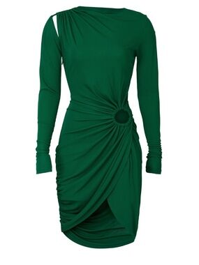 Monse Vortex Mini Long Sleeve Drape Dress in Green